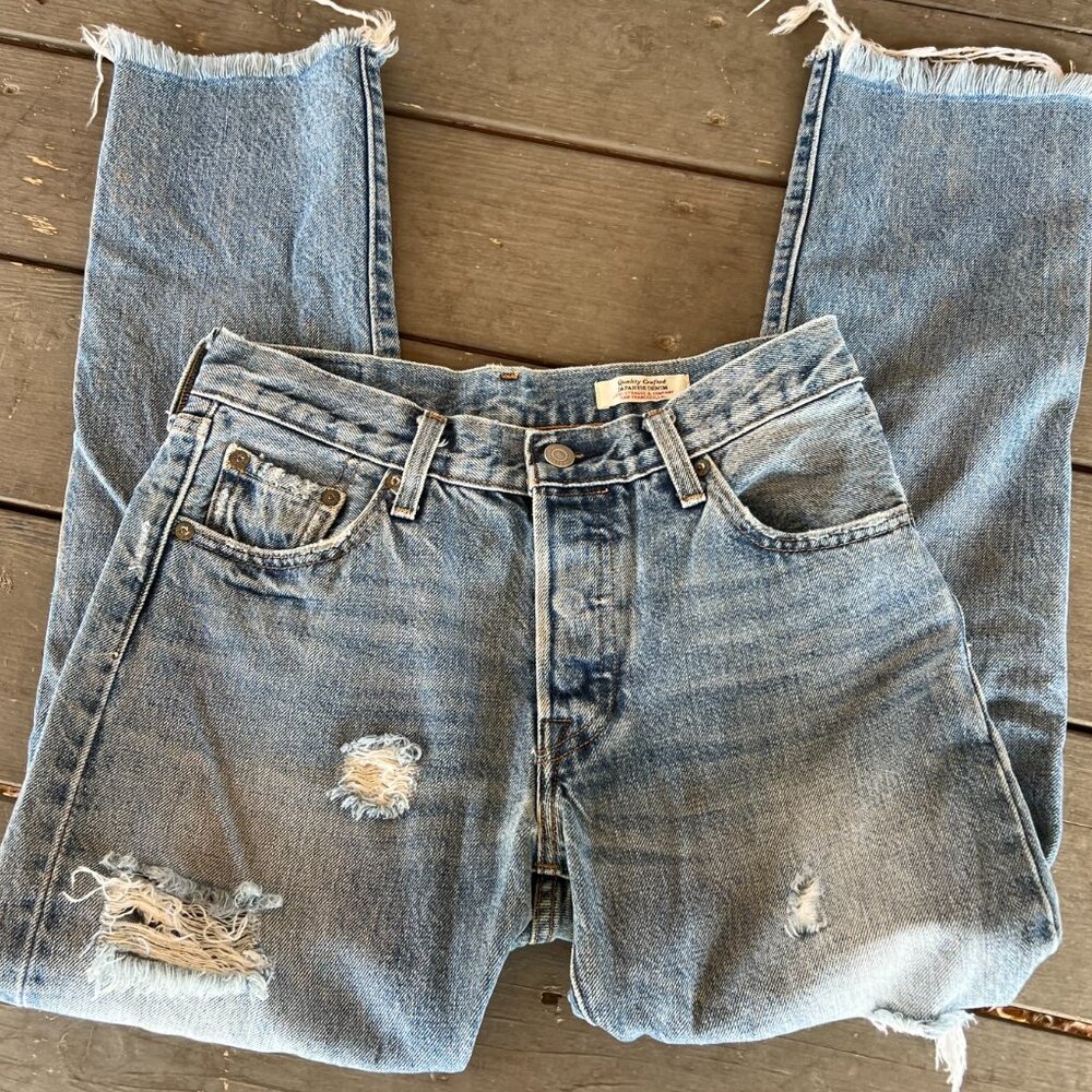 Levi's Original 501 Distressed Japanese Denim raw hem 100% cotton Size 25